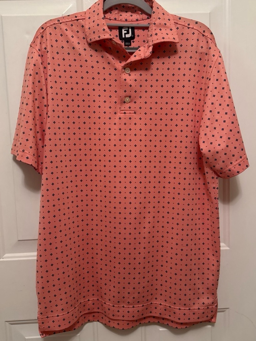 FootJoy Coral Polo with Navy Geo Dot Print #golf small